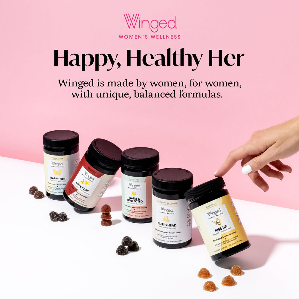 Winged Wellness Hot Momma bottle stack showing packaging for long-term comfort