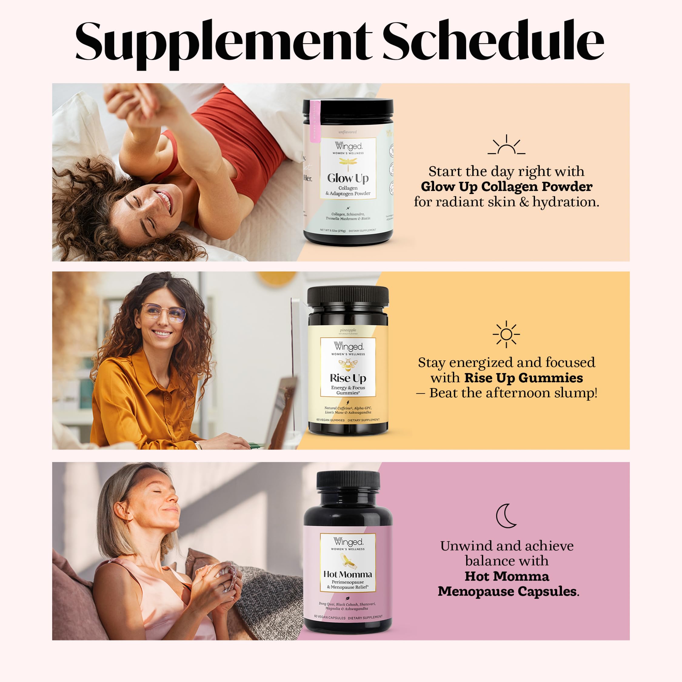 Morning routine shot featuring Winged Wellness Hot Momma for consistent use