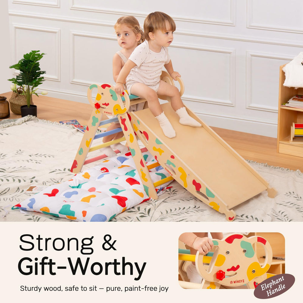 WINGYZ Pikler cushioned arch converts into a soothing rocker for calm transitions.