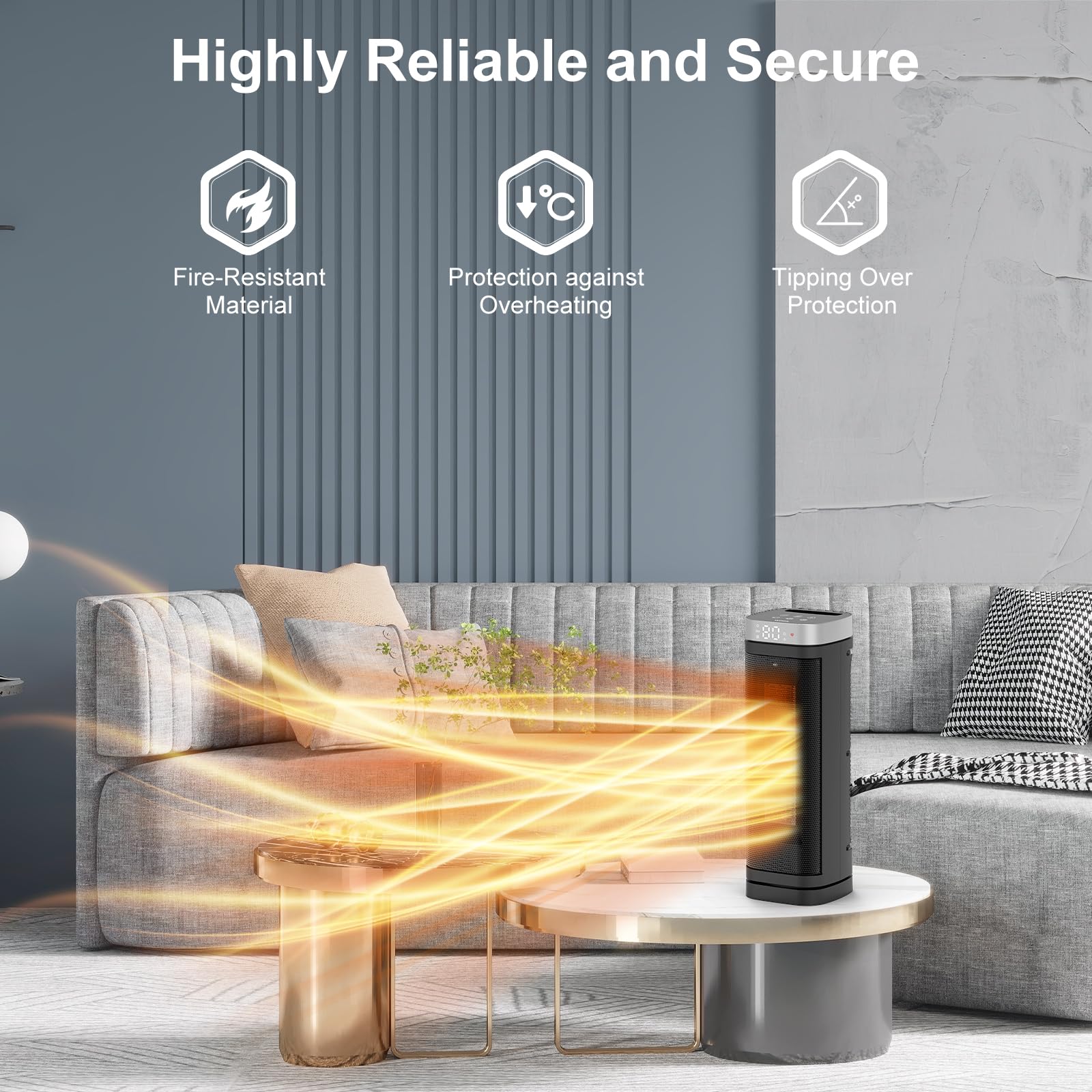 WINHL space heater with 70 degrees oscillation distributes warmth evenly.