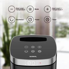 WINHL space heater remote control for convenient temperature adjustments from across the room.