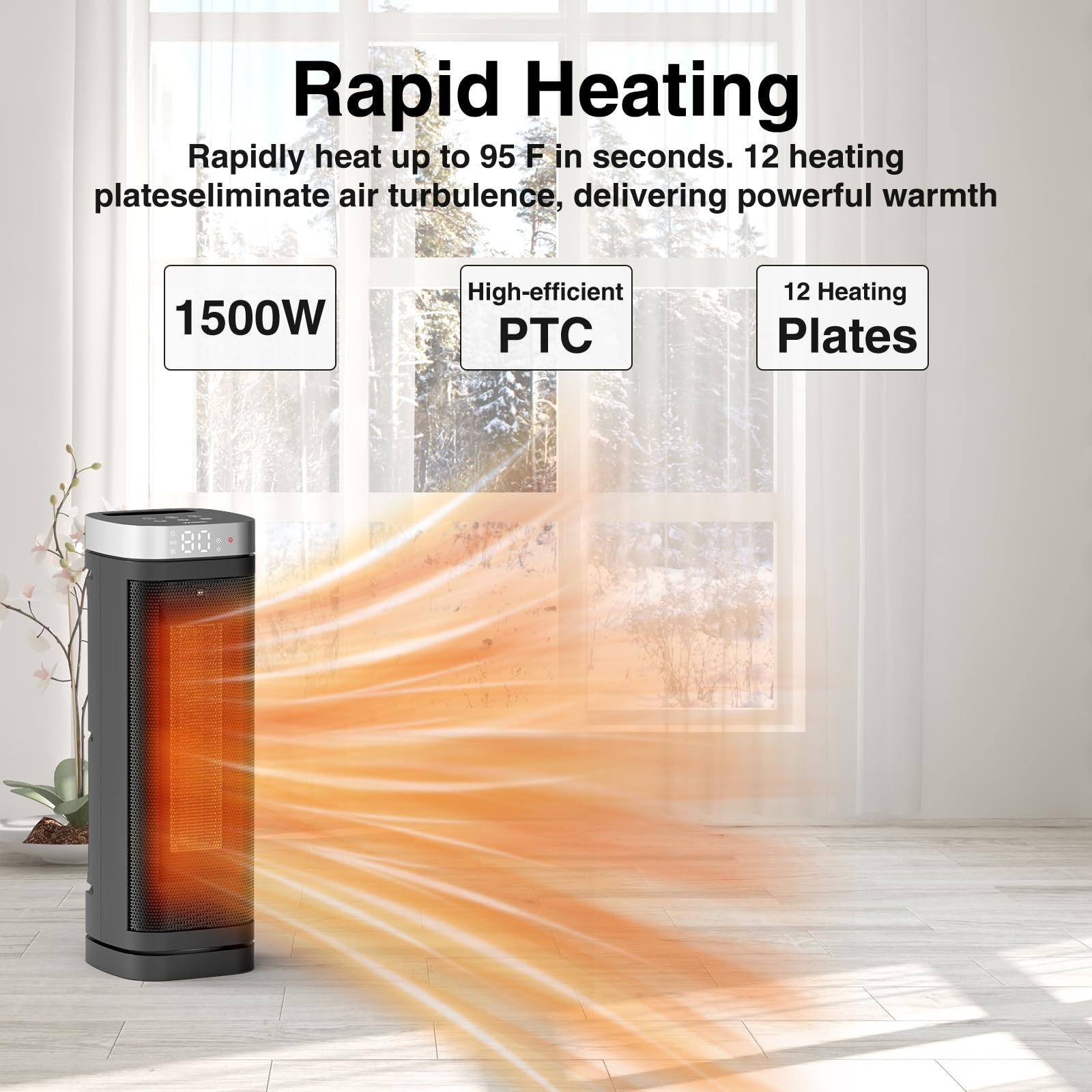 WINHL space heater built-in thermostat for automatic temperature adjustments.
