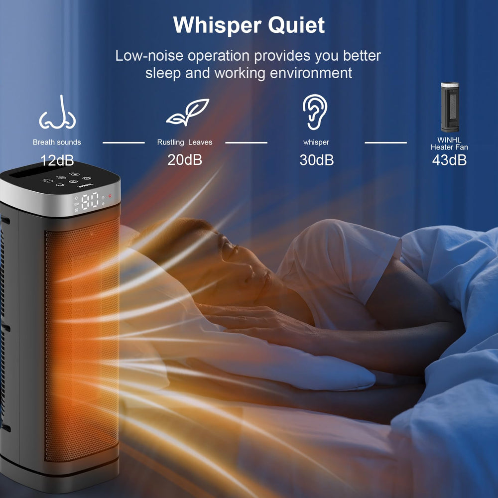 WINHL space heater 12-hour timer enables scheduled warmth.