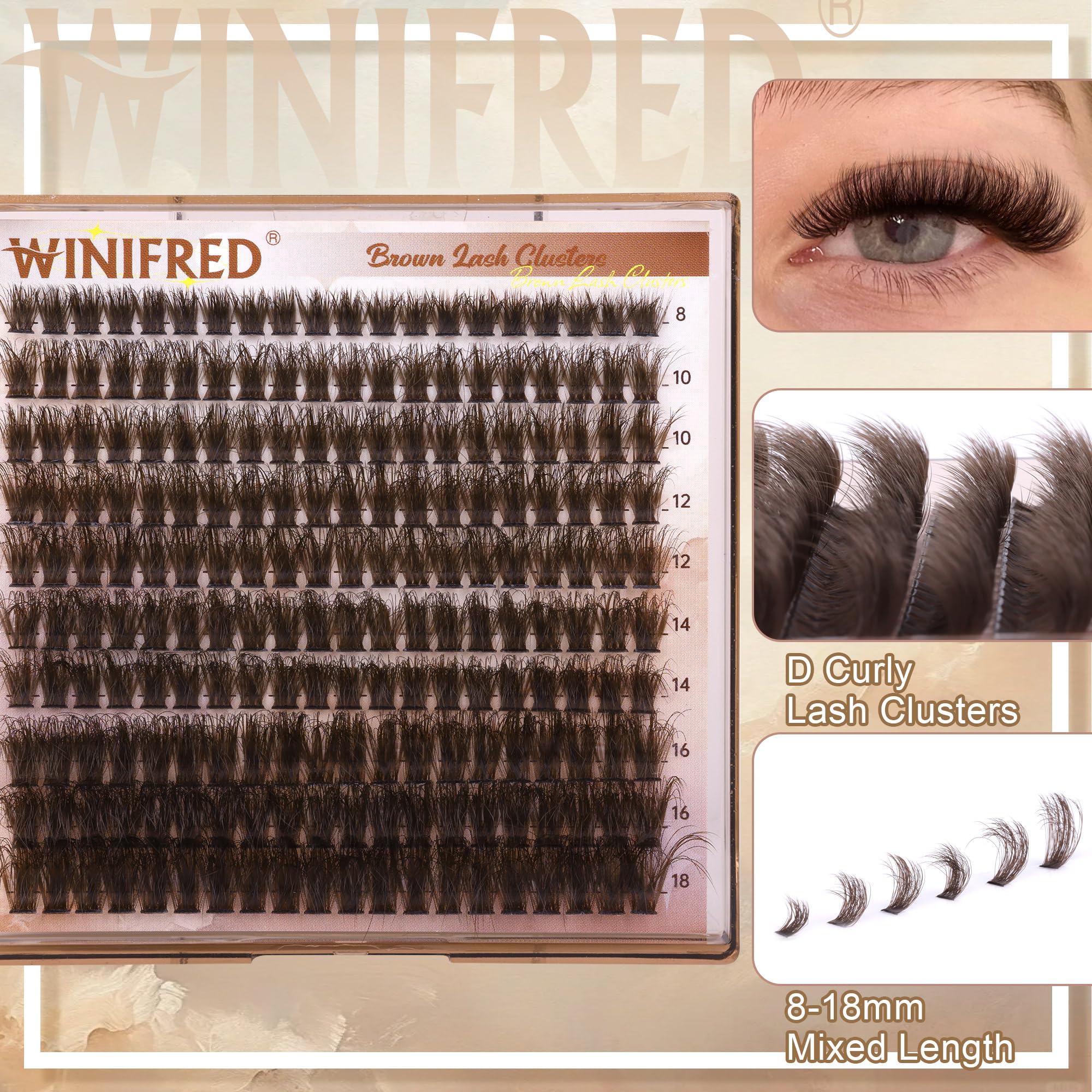 Winifred D-curvature brown lash extensions blend with natural lashes.