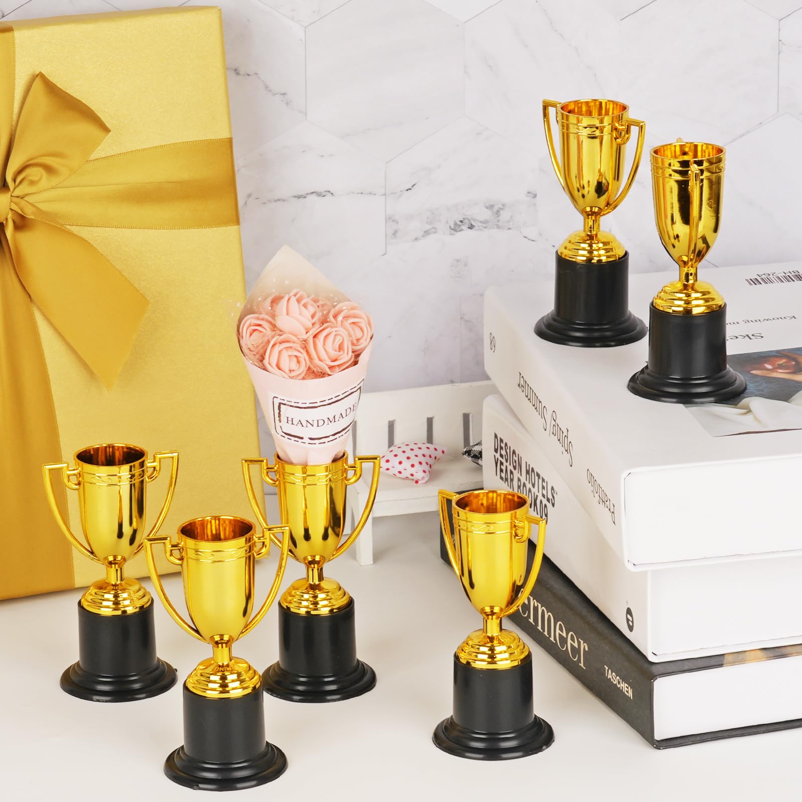 WINKIO durable plastic trophy with shiny gold finish for prizes and decor