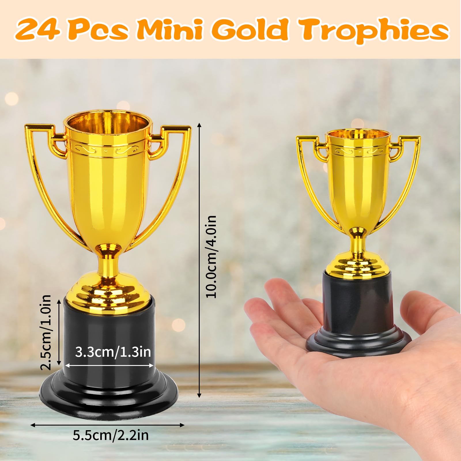 WINKIO gold-plated trophy with sturdy base for durable shelf display.