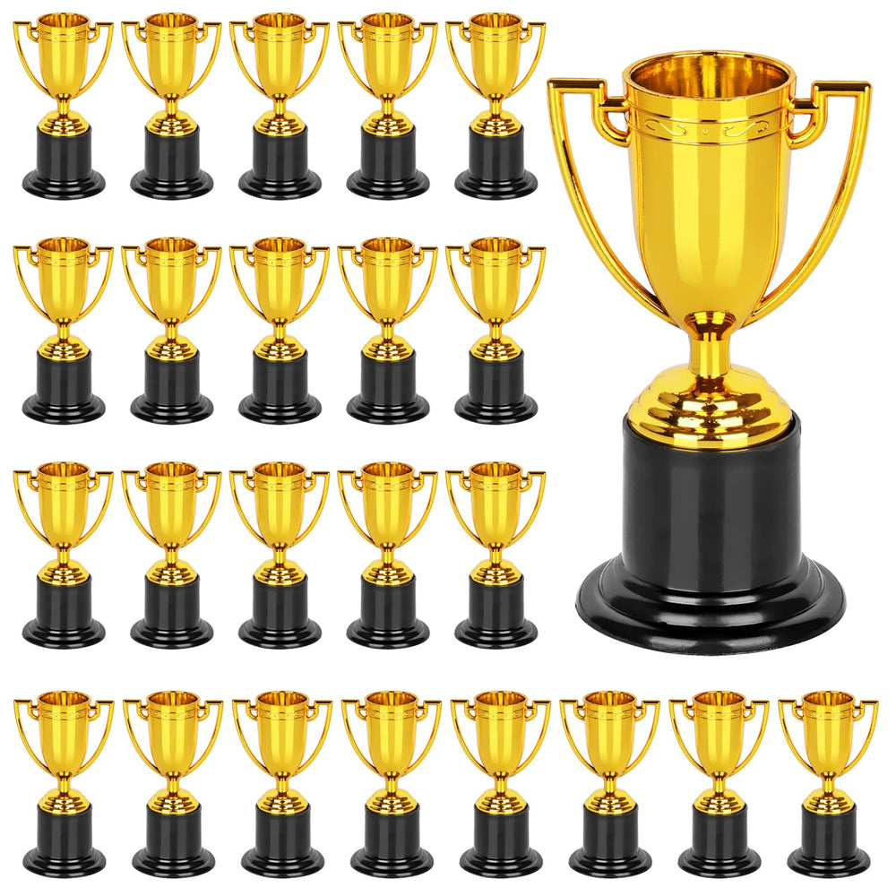 WINKIO 24-pack gold mini trophies ideal for recognizing winners at events.