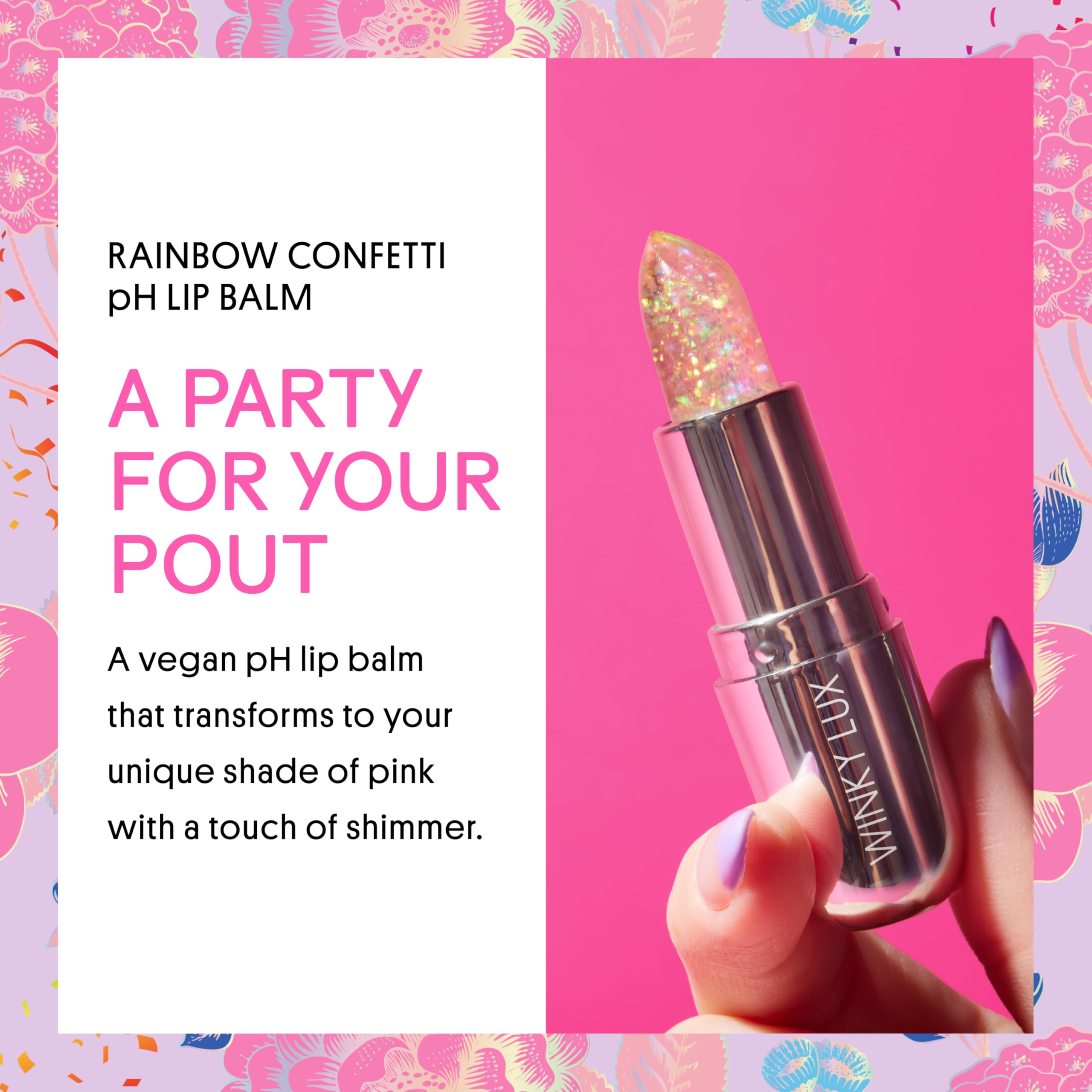 Confetti Balm swatches reveal a personalized pink color with light sparkle