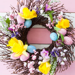 Winlyn speckled foam eggs in soft sky blue for Easter displays.