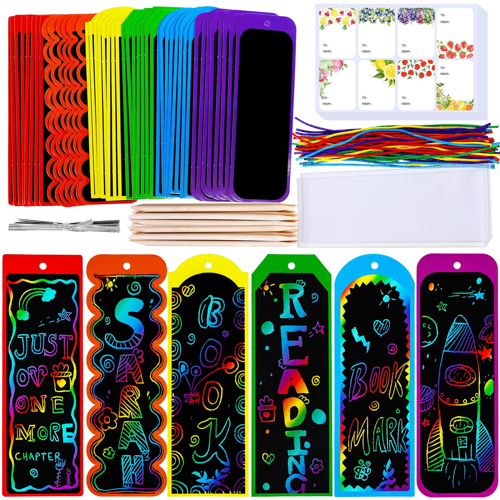 Winlyn rainbow scratch bookmarks kit contents for classroom projects