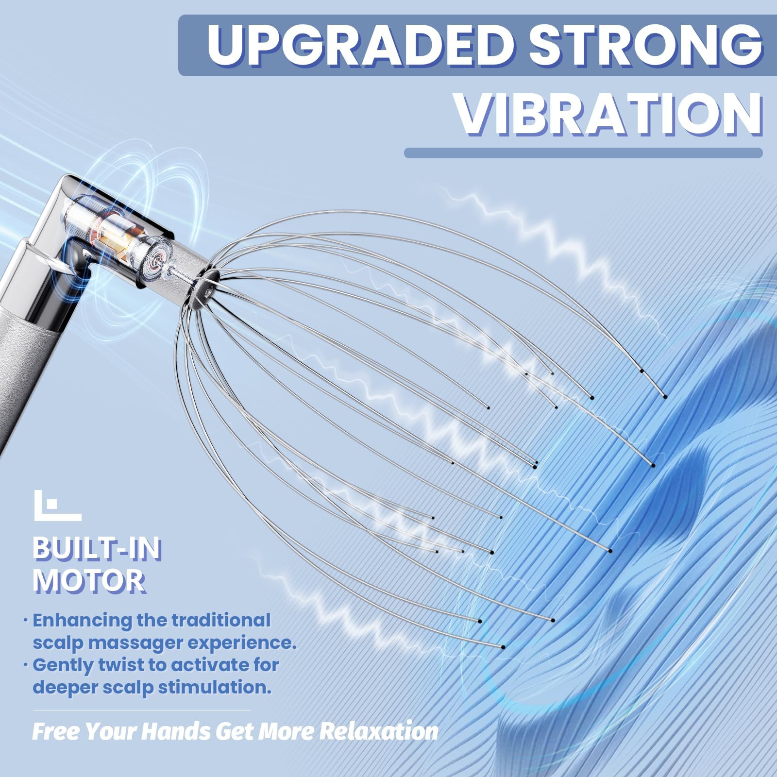 Winyoung head massager features 20 metal fingers for a spa-like tingling experience.