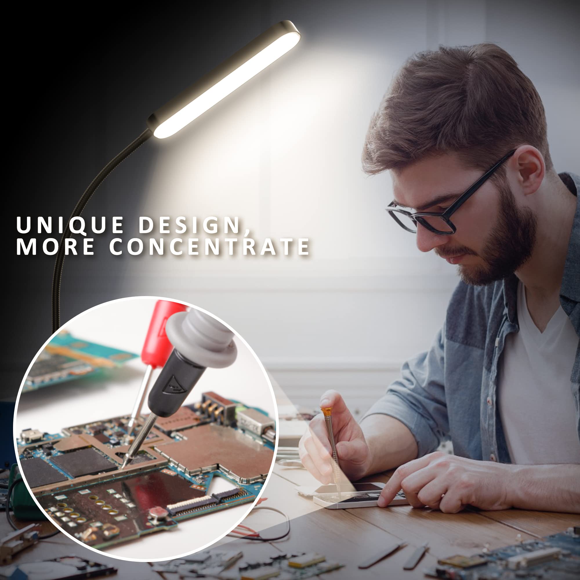 Wio-Mio-flexible-gooseneck-360 allows precise light direction for reading, crafting, or tasks.