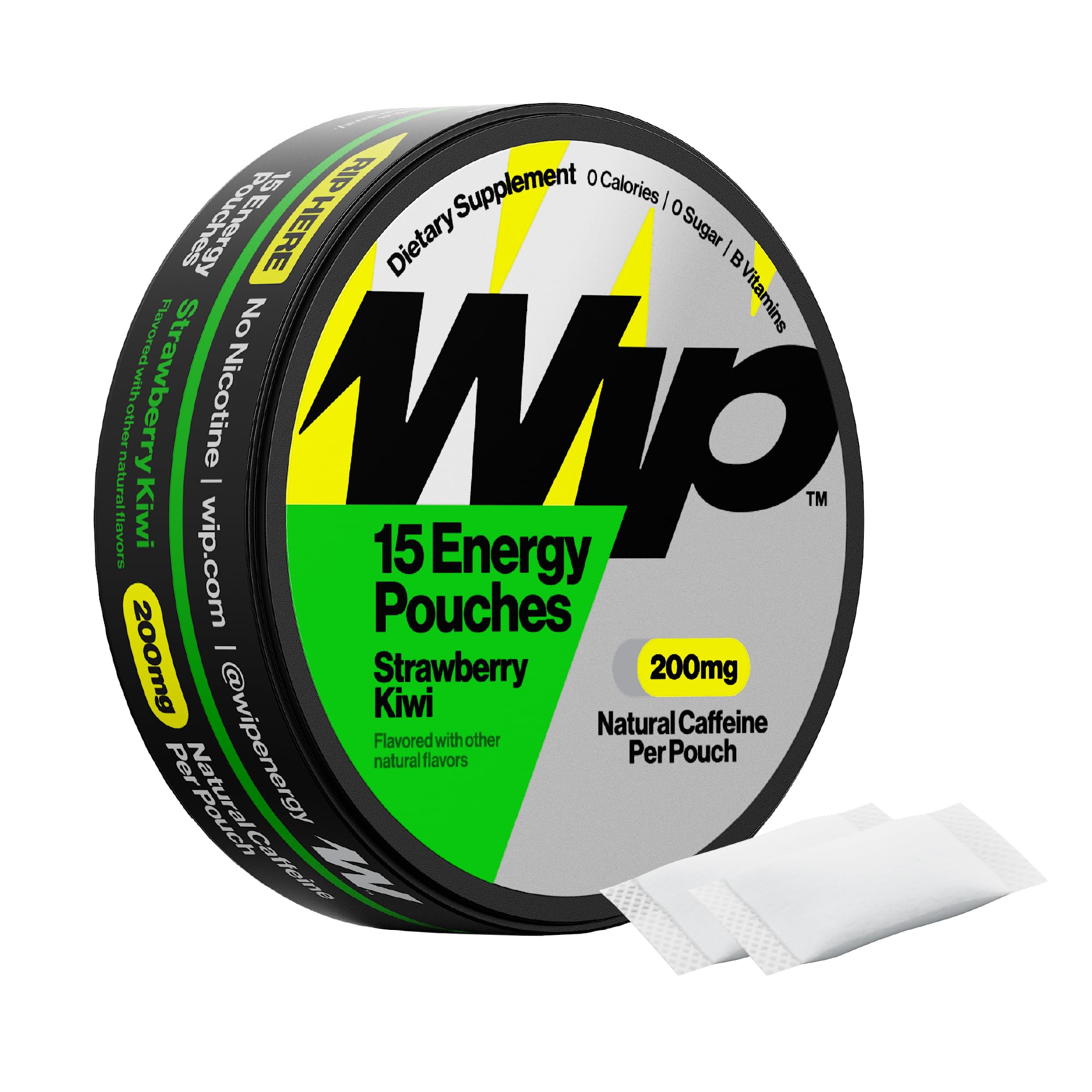 Wip Energy Pouches front view can, kiwi strawberry flavor, compact energy on the go.