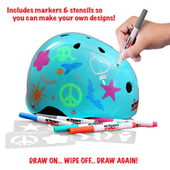 Wipeout dry erase helmet teal design and markers enable quick on-the-go customization
