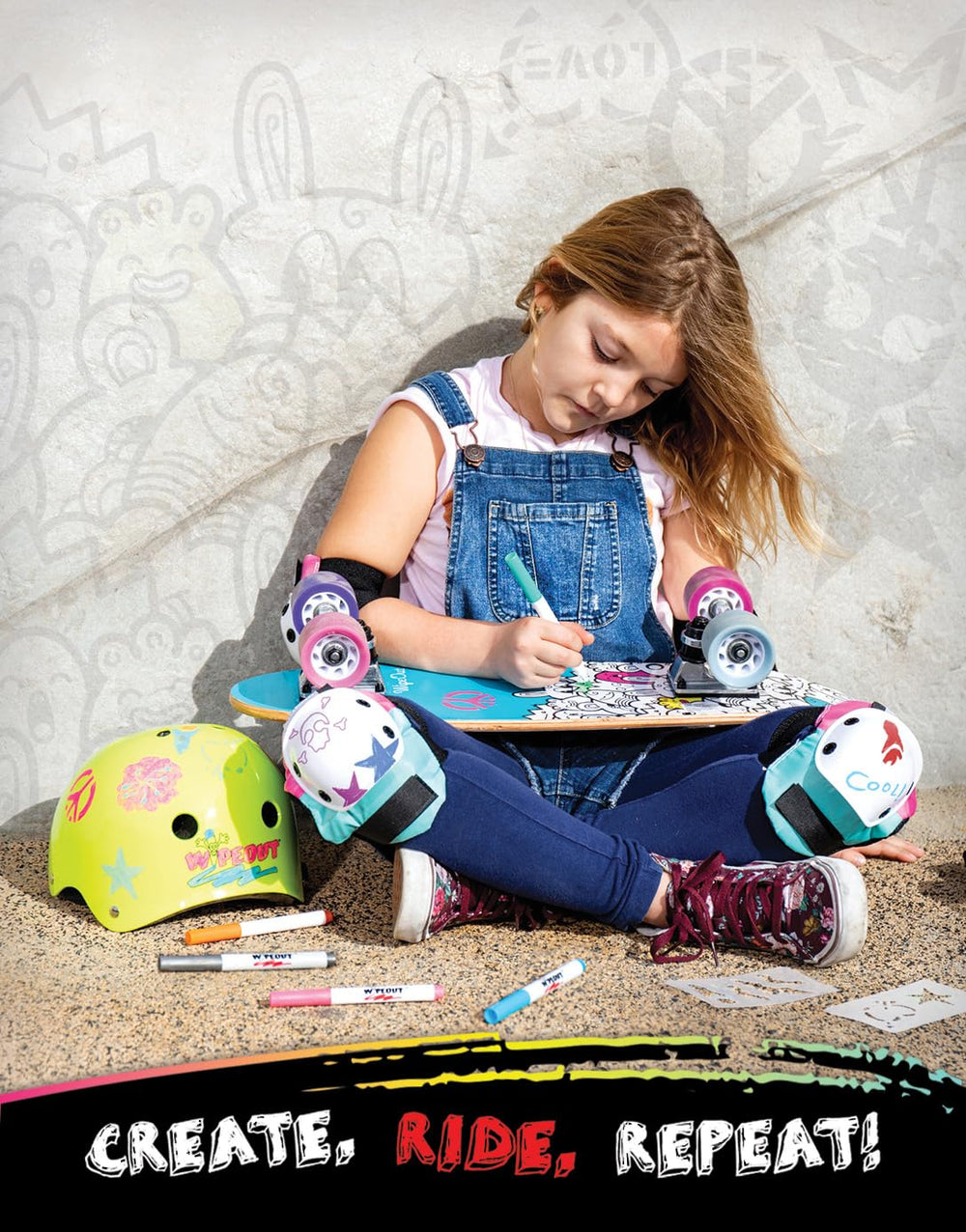 Wipeout dry erase helmet teal supports bike, skate, and scooter use