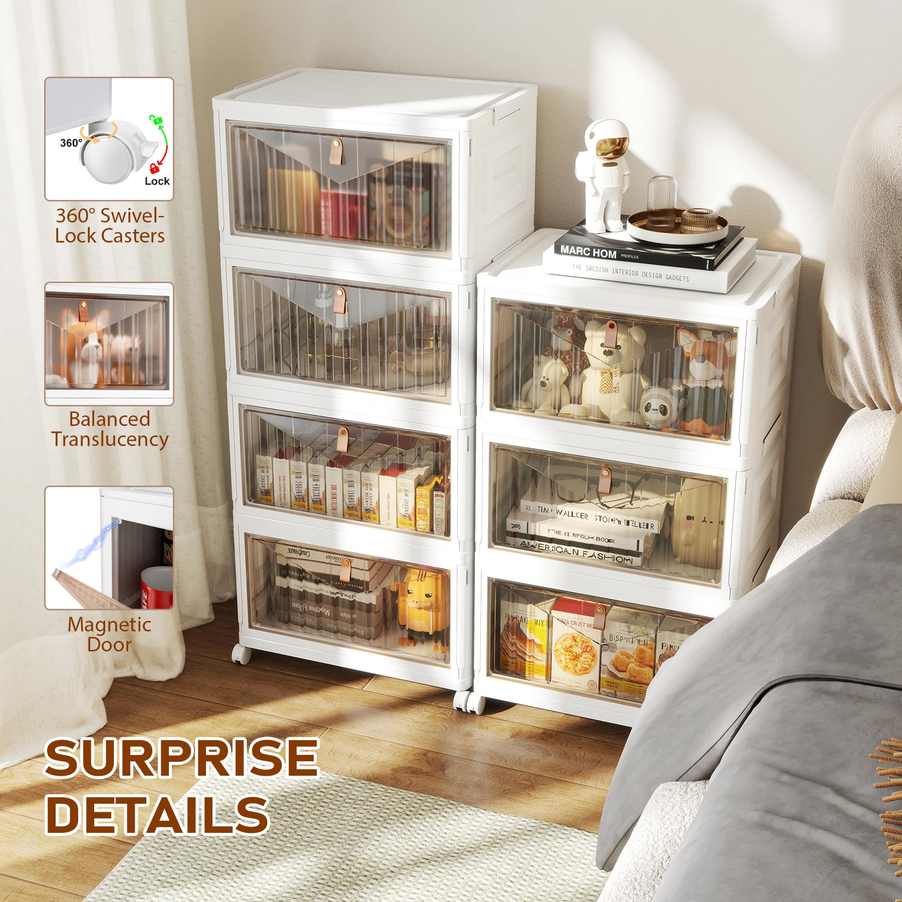 Wise Oannes 4-tier storage bins magnetic front doors securing contents