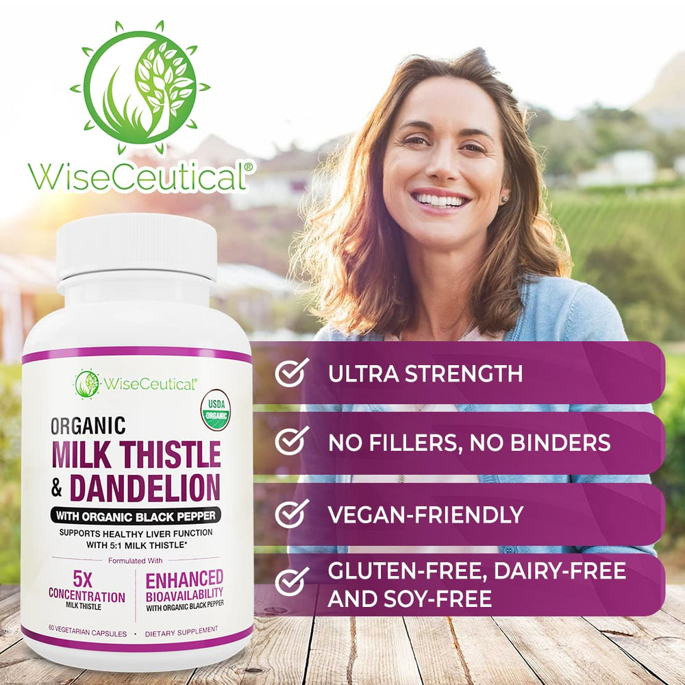 Wiseceutical organic dandelion root bundle highlights organic quality and daily use.