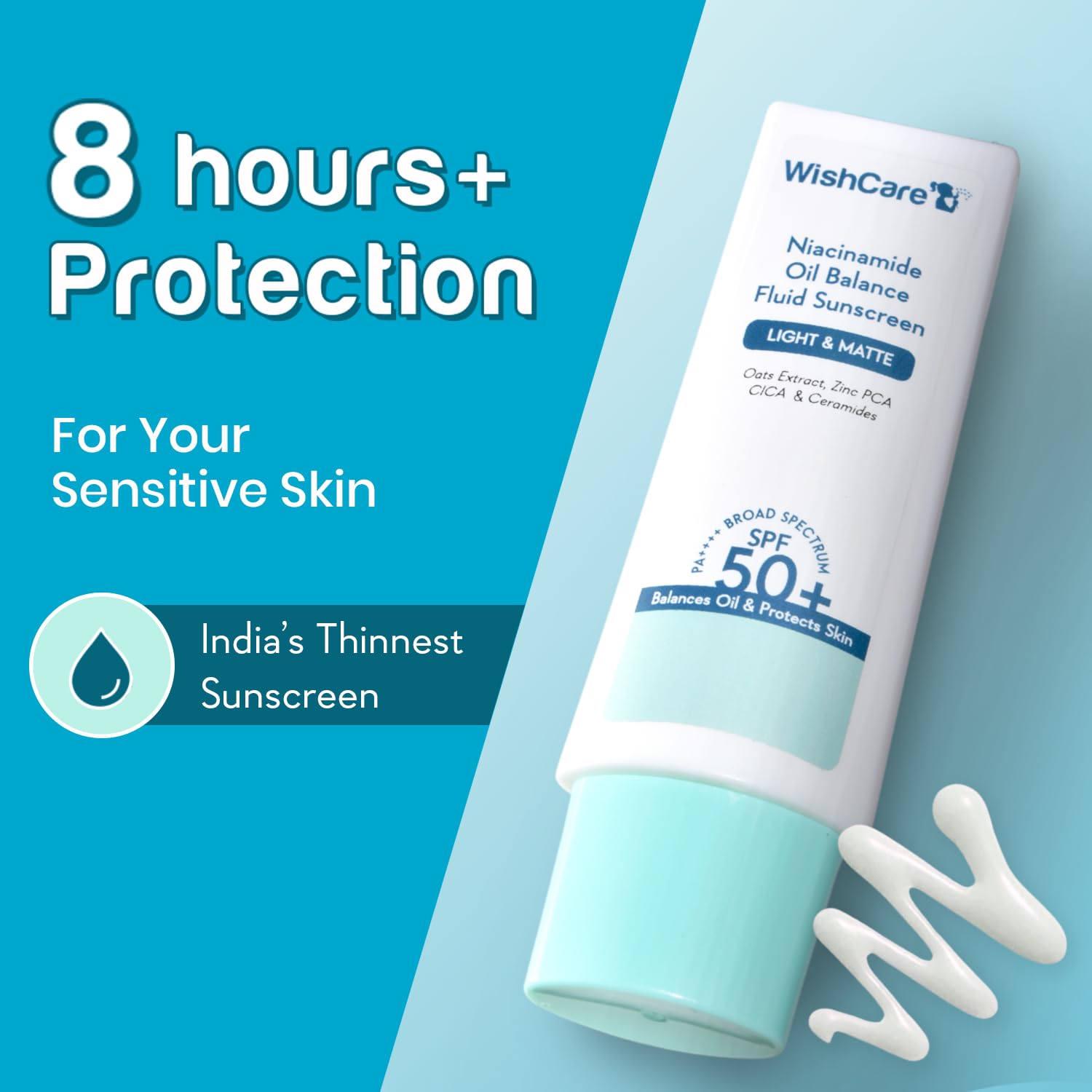 WishCare Niacinamide Fluid Sunscreen on skin demonstrates quick absorption.