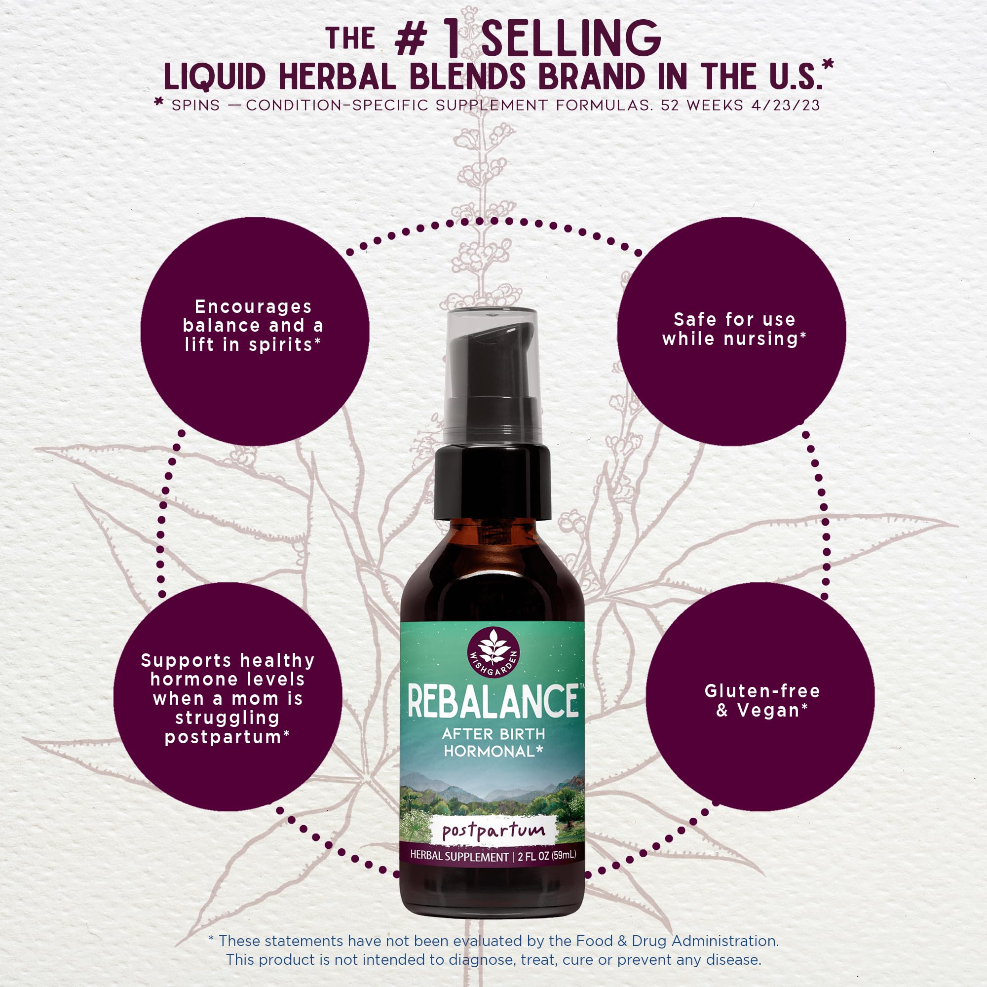 WishGarden ReBalance motherwort leaf closeup emphasizes herbal support for new moms.