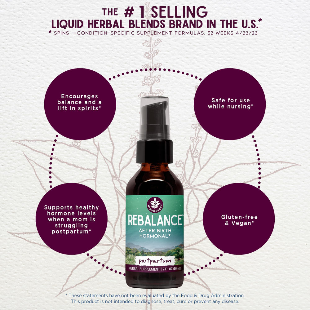 WishGarden ReBalance motherwort leaf closeup emphasizes herbal support for new moms.