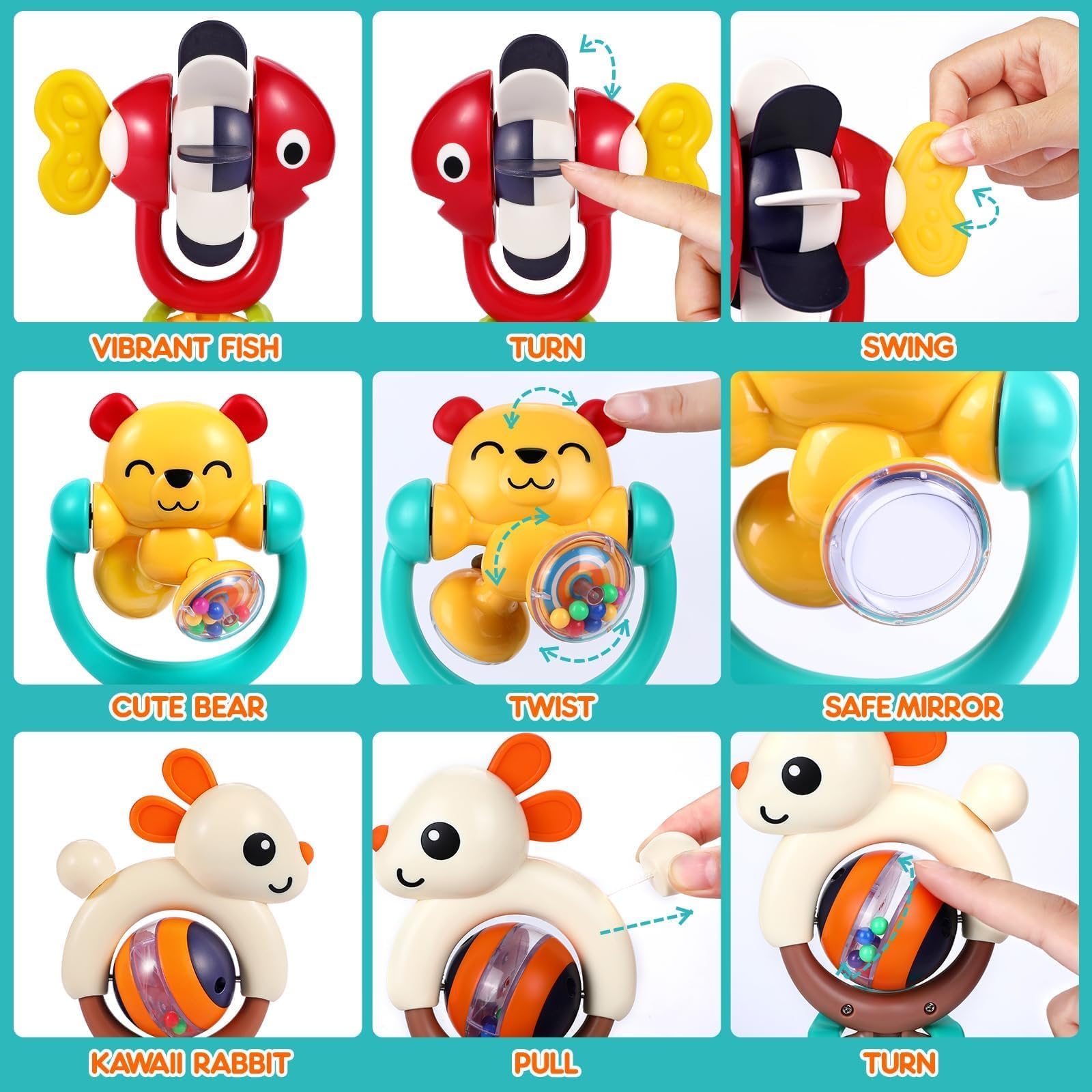 WITALENT bath-time and travel-friendly toy adaptable for cribs and strollers.