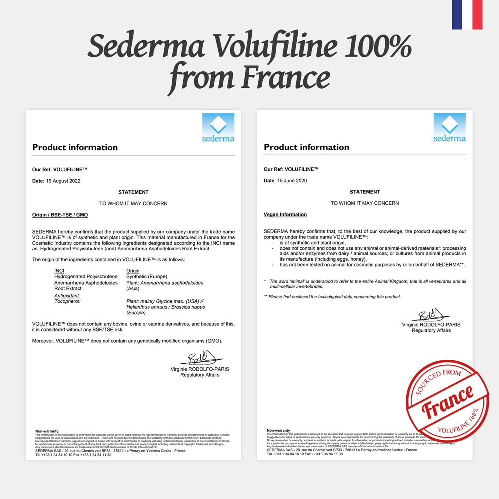 Witches Brew Volufiline INCI label highlighting cosmetic-grade actives.