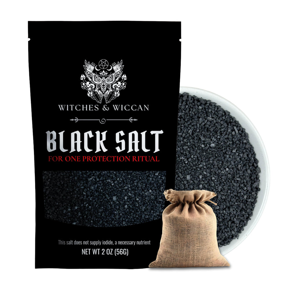Witches & Wiccan black salt bag for ritual protection and space cleansing.
