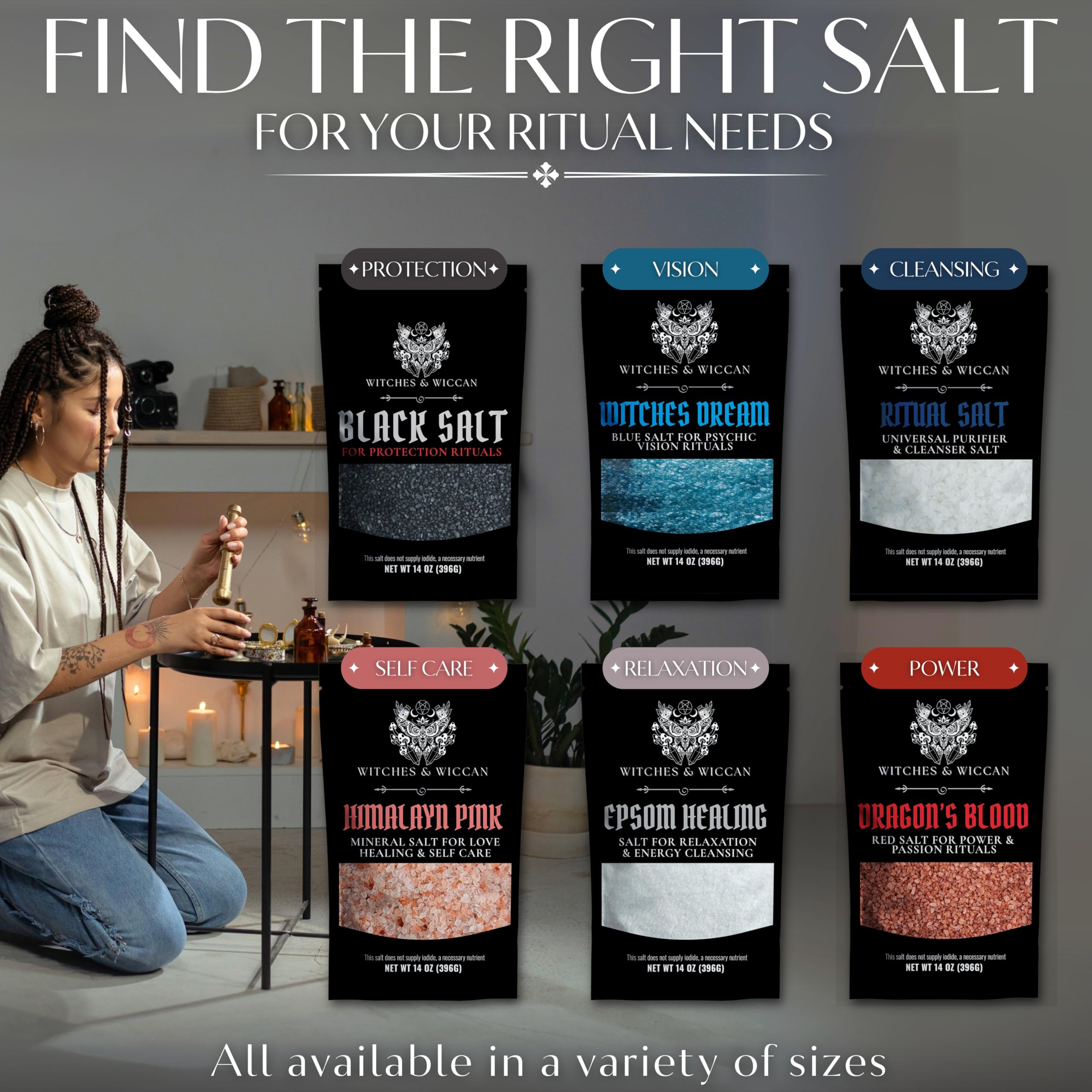 Witches & Wiccan cleansing with salt to protect gemstones and sacred spaces.