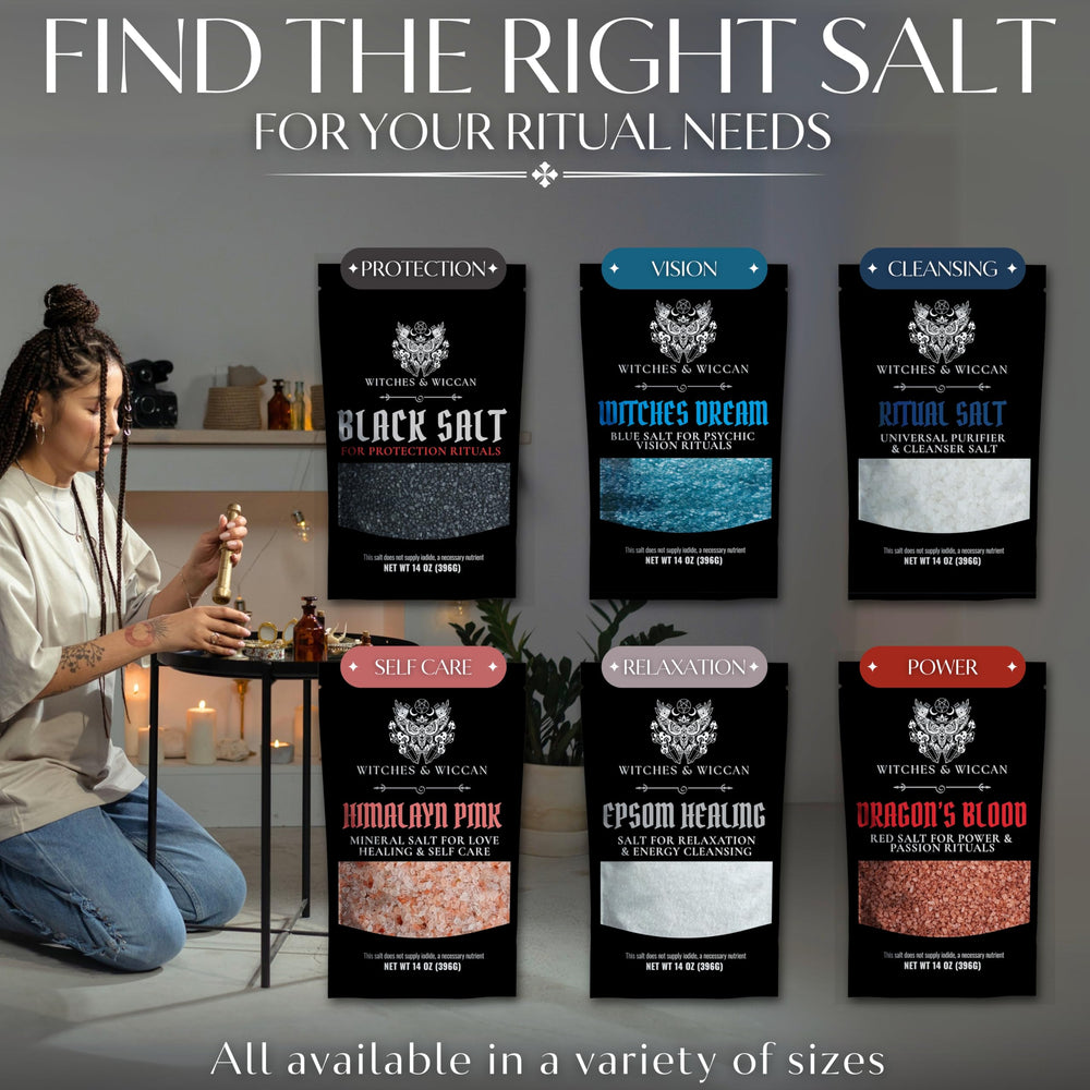 Witches & Wiccan cleansing with salt to protect gemstones and sacred spaces.