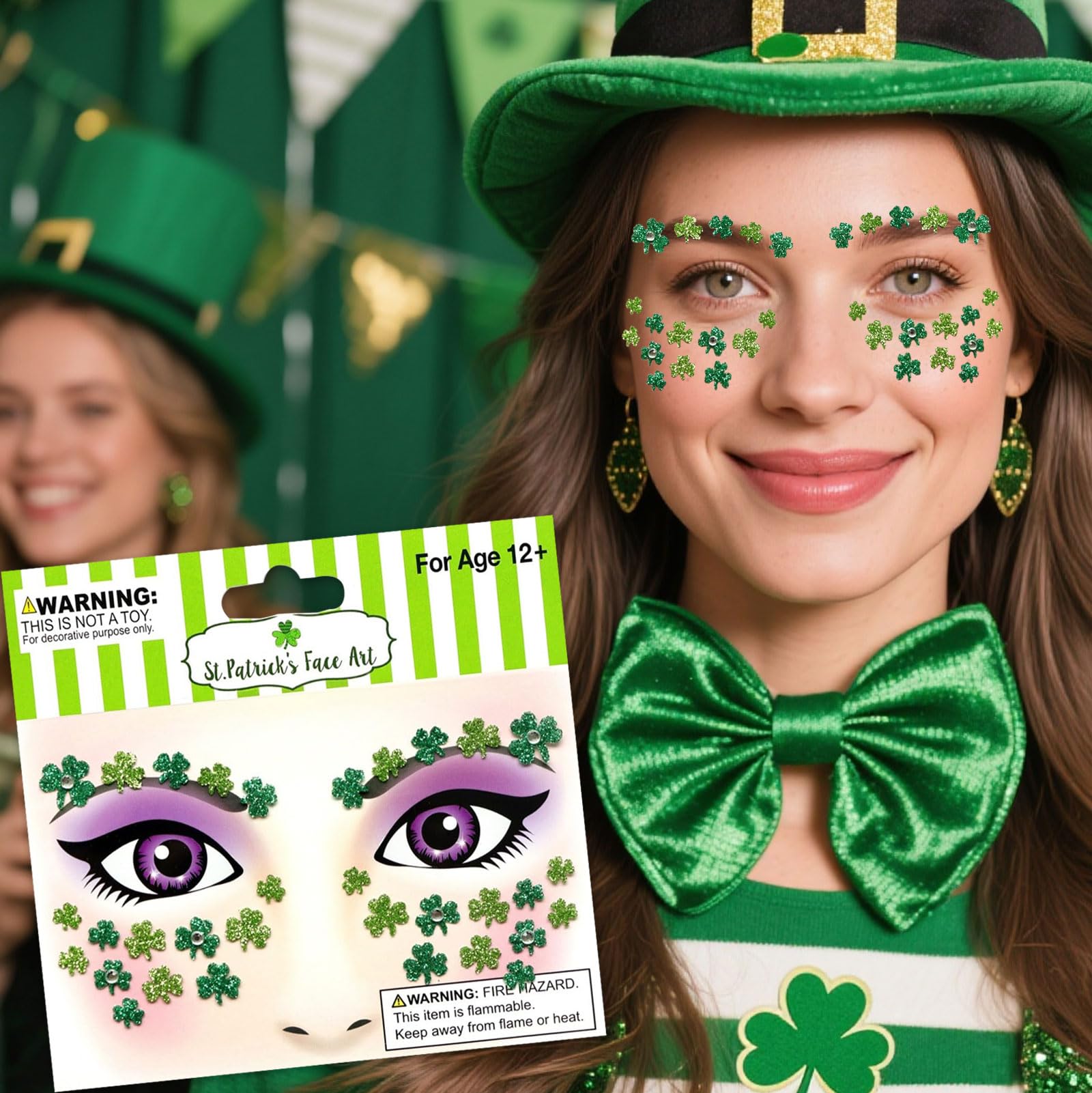 WIWUFUE emerald shamrock glitter sticker for body art