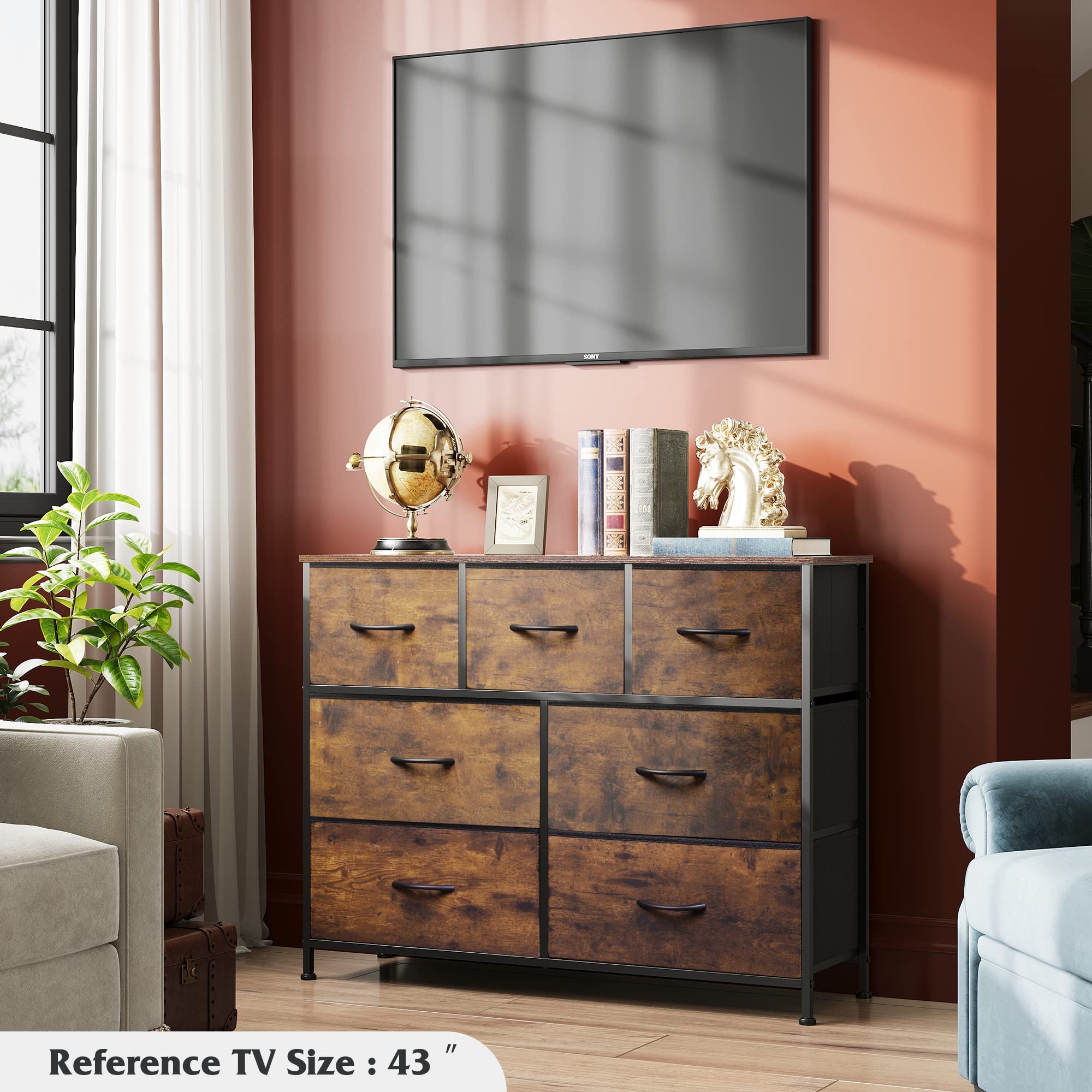 WLIVE 7-drawer dresser drawers open smoothly for organized clothes and media.