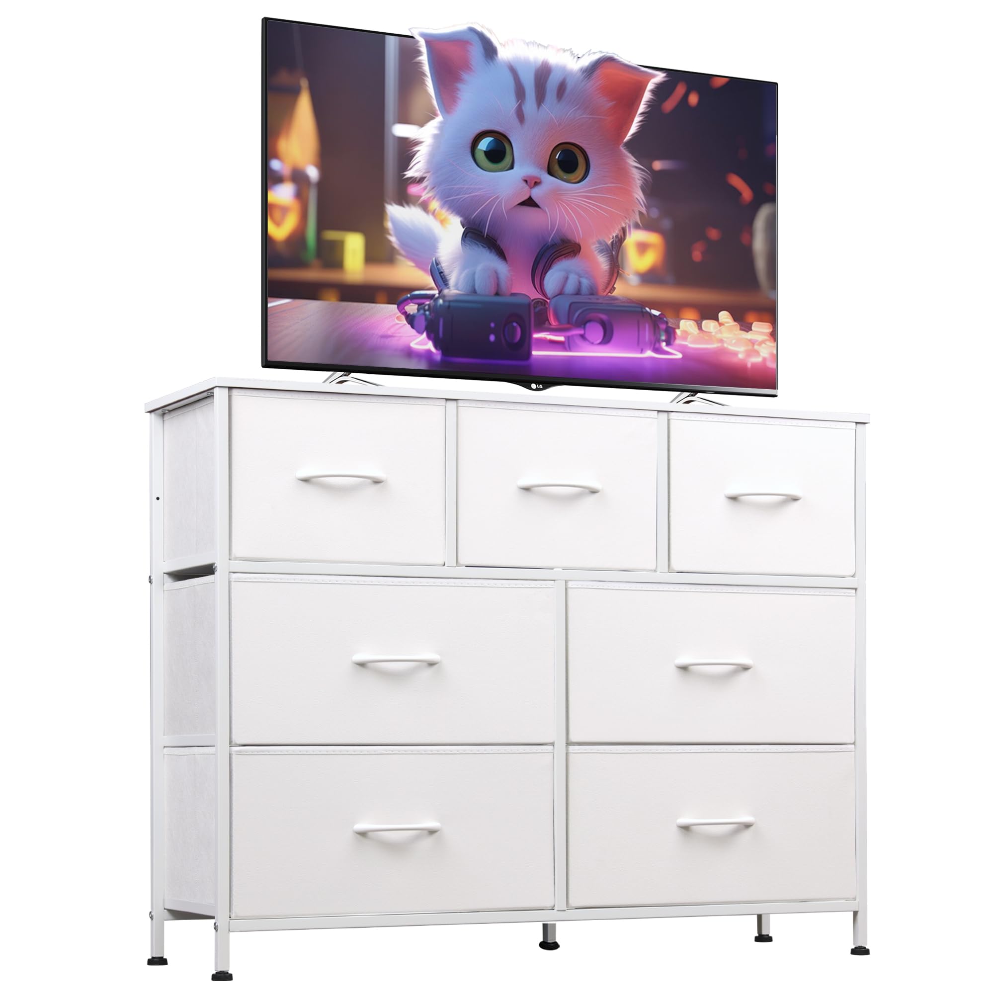 WLIVE 7-drawer dresser with wood top provides organized storage and a stylish surface.