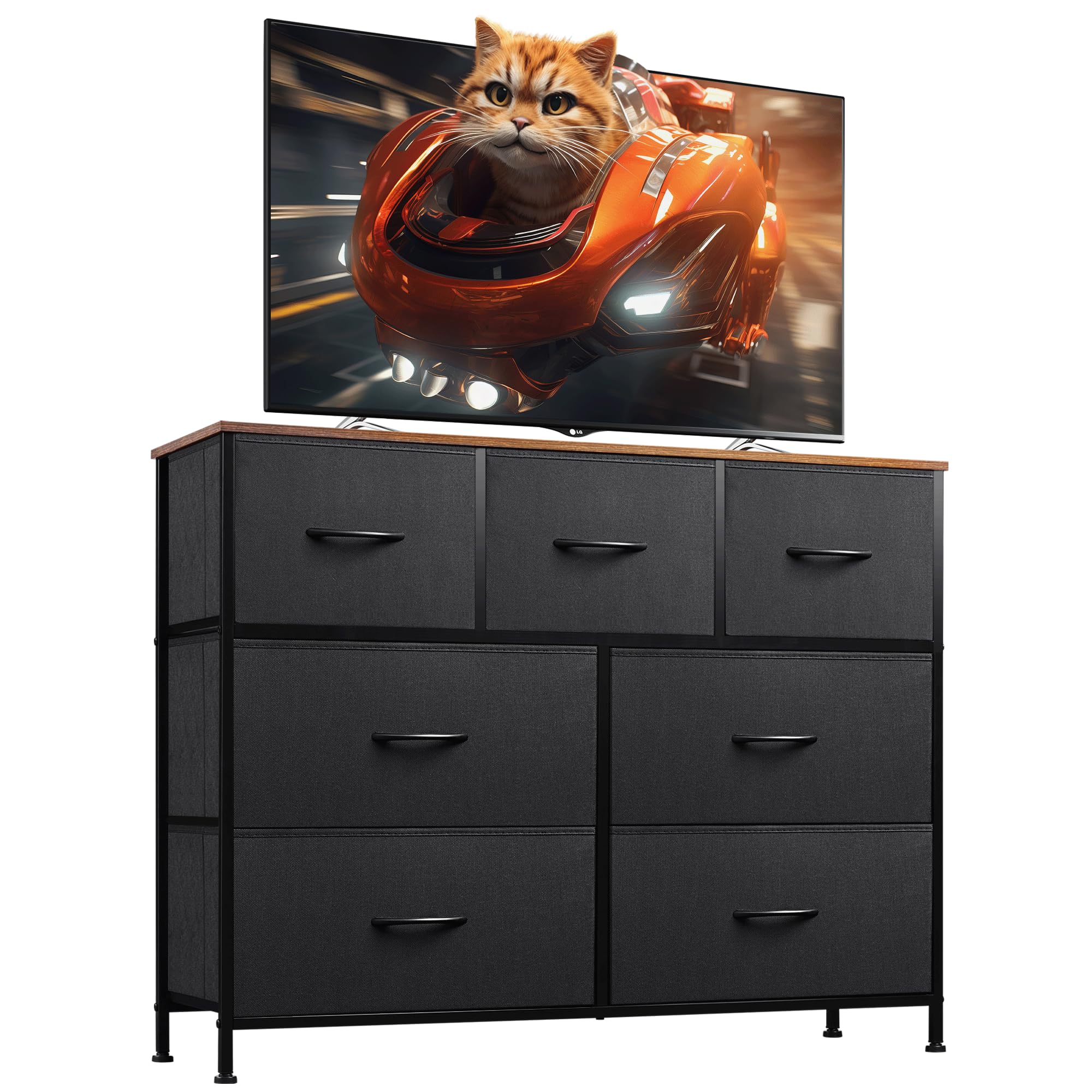 WLIVE 7-drawer dresser with wood top for organized bedroom storage.