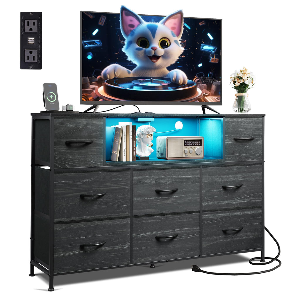 WLIVE black dresser TV stand with LED lights for mood-boosting scenes