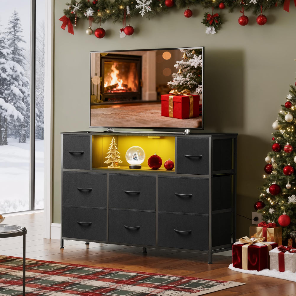 WLIVE dresser TV stand with power outlets and USB ports for tidy cables