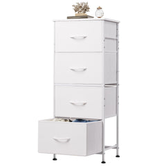 WLIVE dresser with four drawers in white, front view for organized clothing storage.