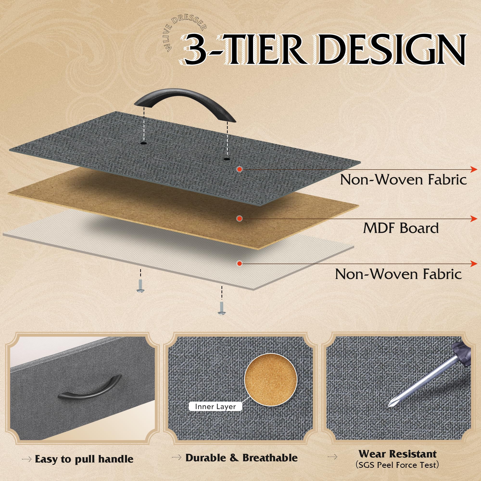 WLIVE assembly video helps you set up the fabric dresser.