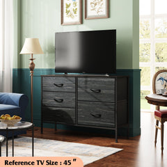 WLIVE dresser charcoal woodgrain side view highlighting slim profile for hallway use.