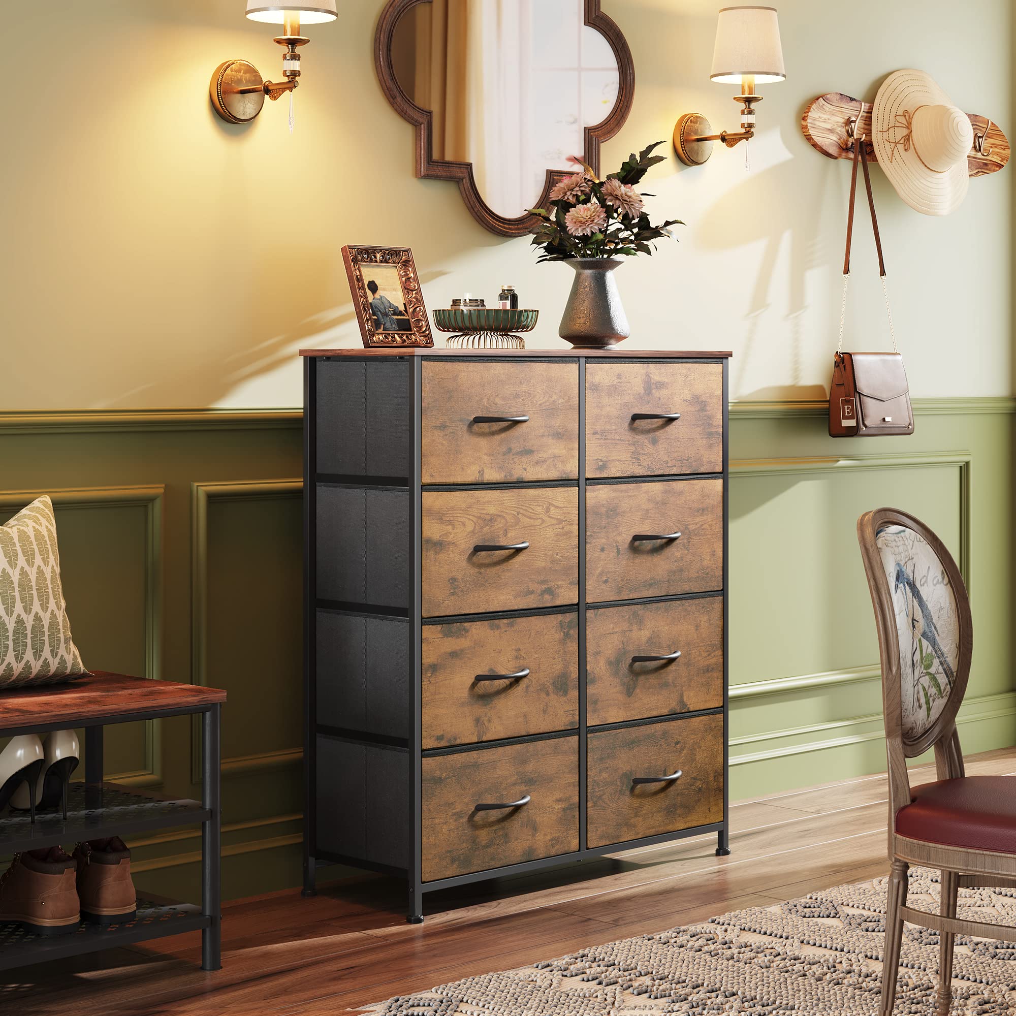 WLIVE eight-drawer chest shown with easy assembly video for quick setup.