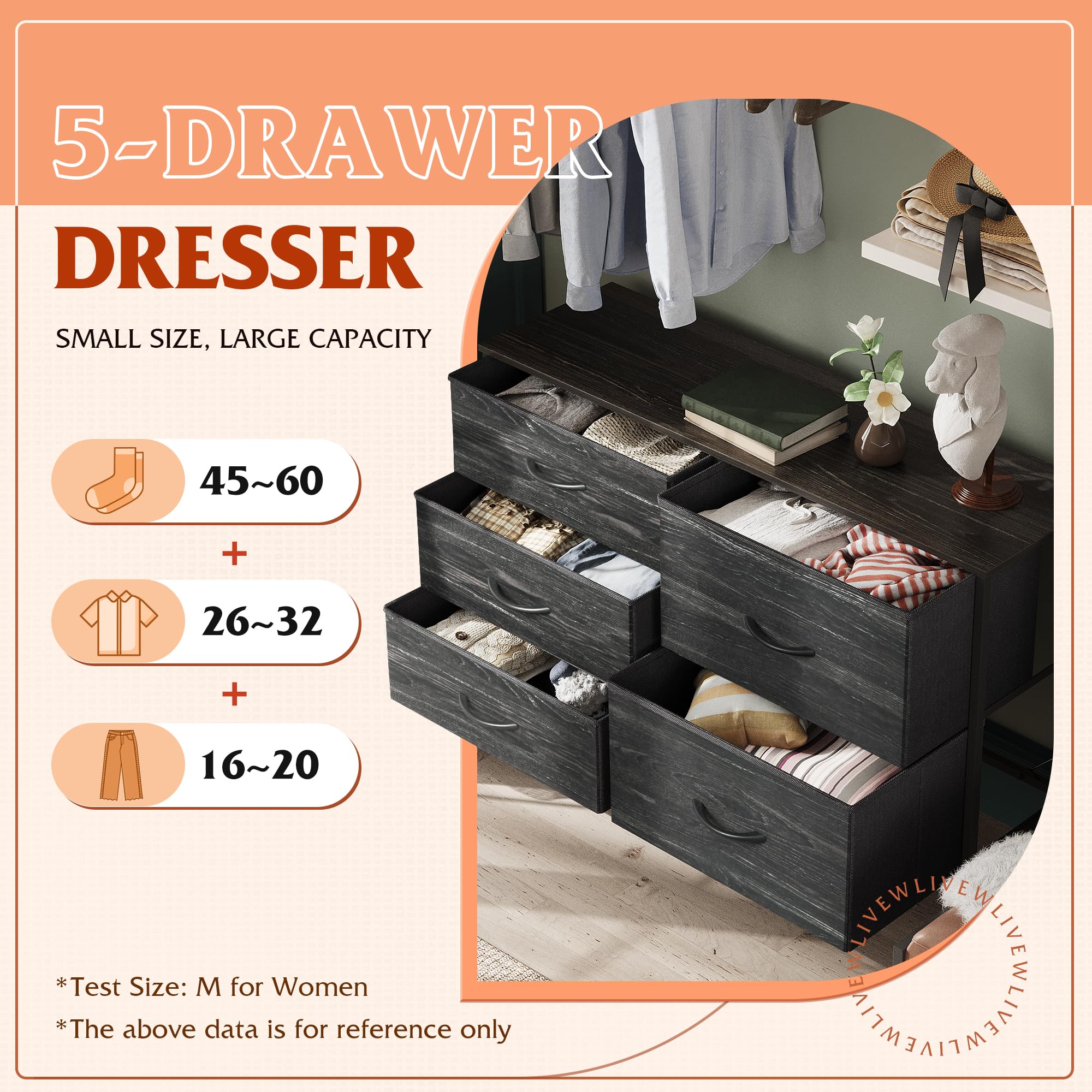 WLIVE dresser open drawers reveal deep storage for sweaters and blankets.