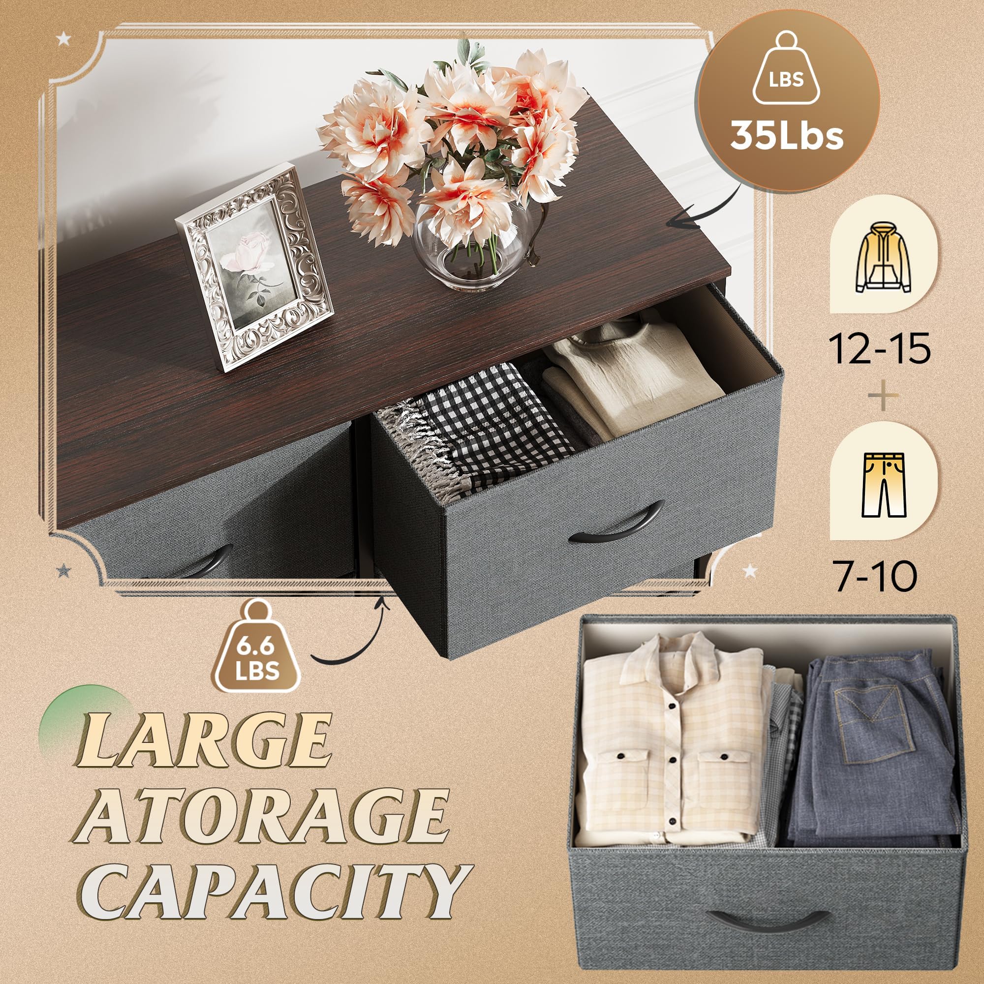 WLIVE dresser has easy-pull handles for smooth drawer access.