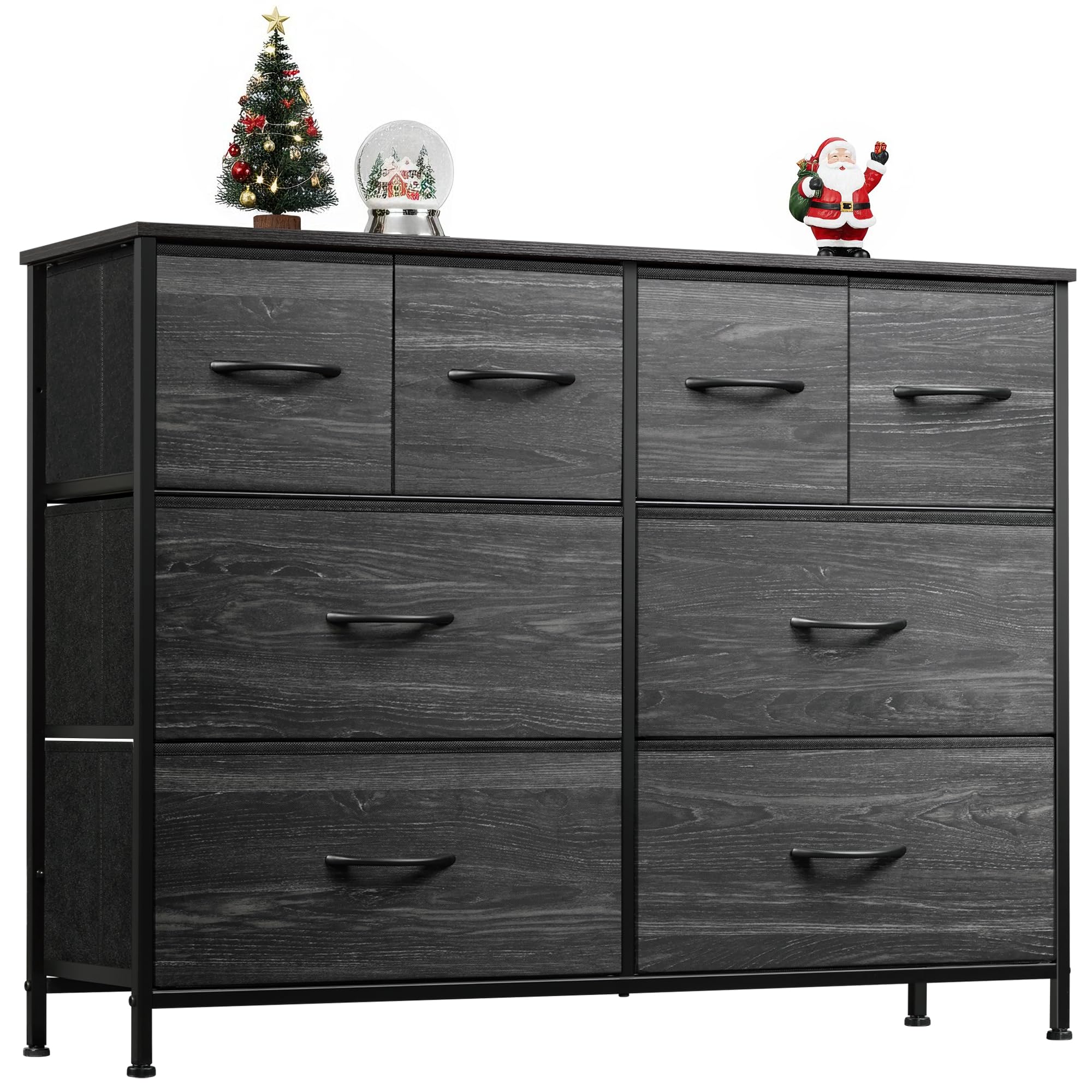 WLIVE dresser with eight deep fabric drawers and wood top for organized storage.