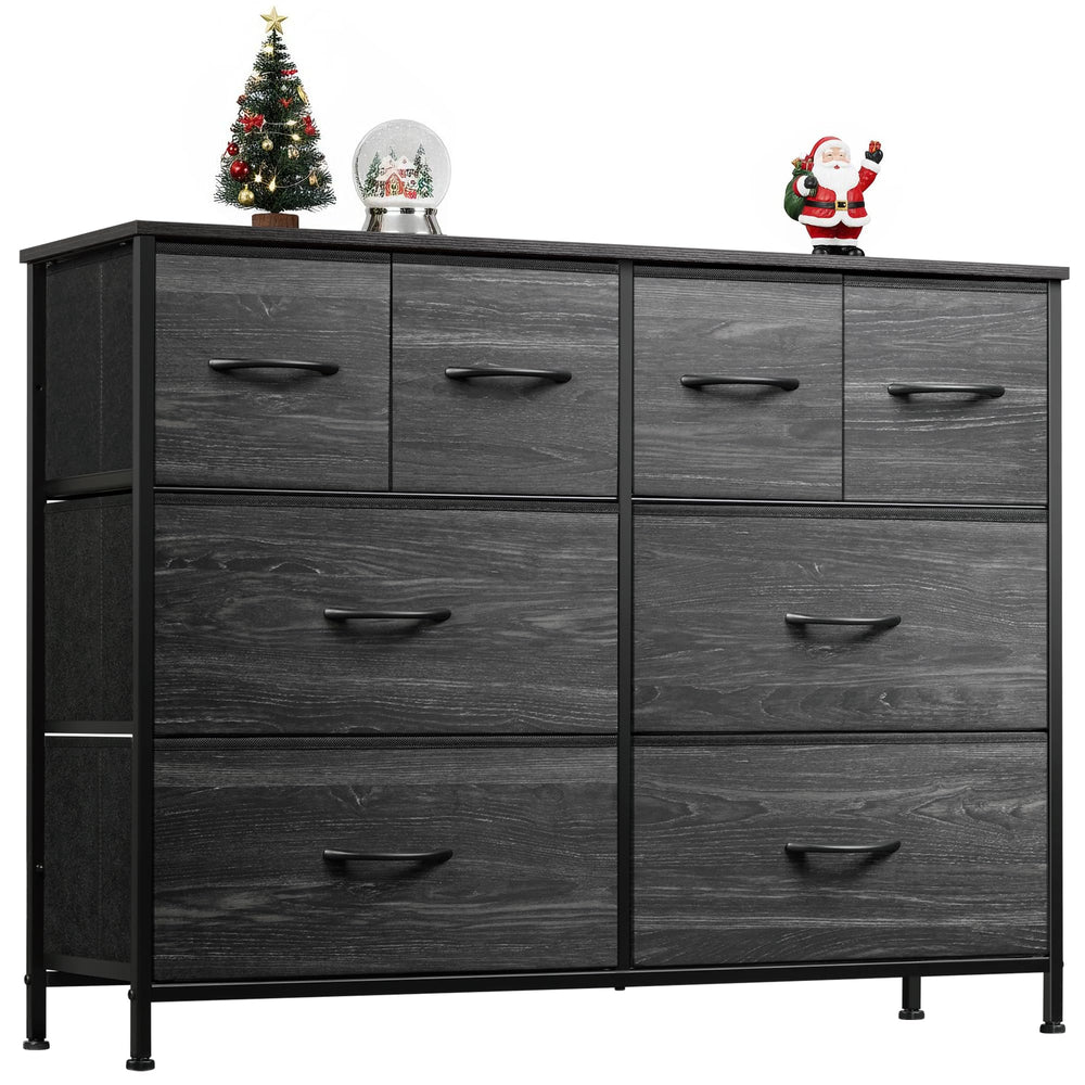WLIVE dresser with eight deep fabric drawers and wood top for organized storage.