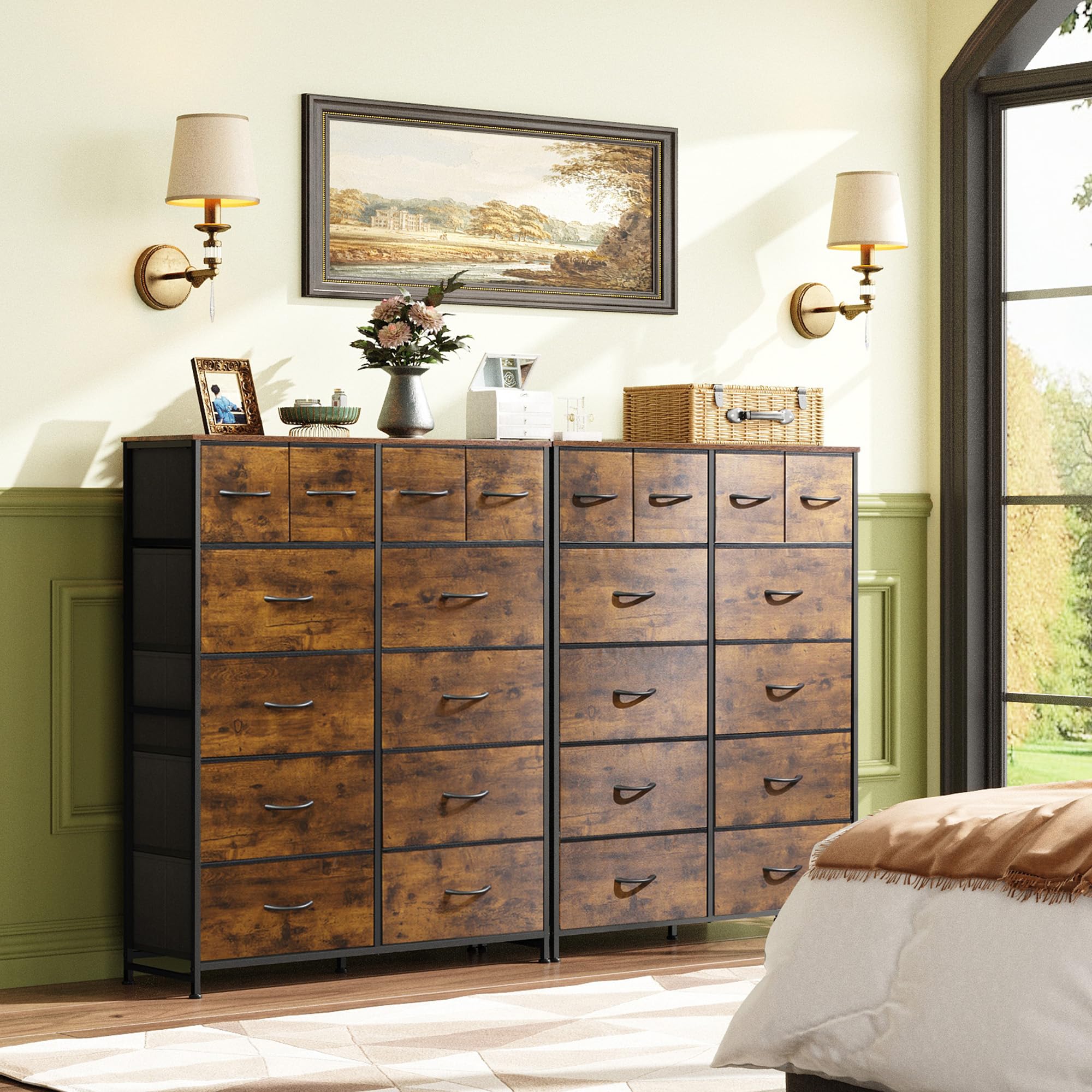 WLIVE fabric dresser with steel frame and cross supports for stability