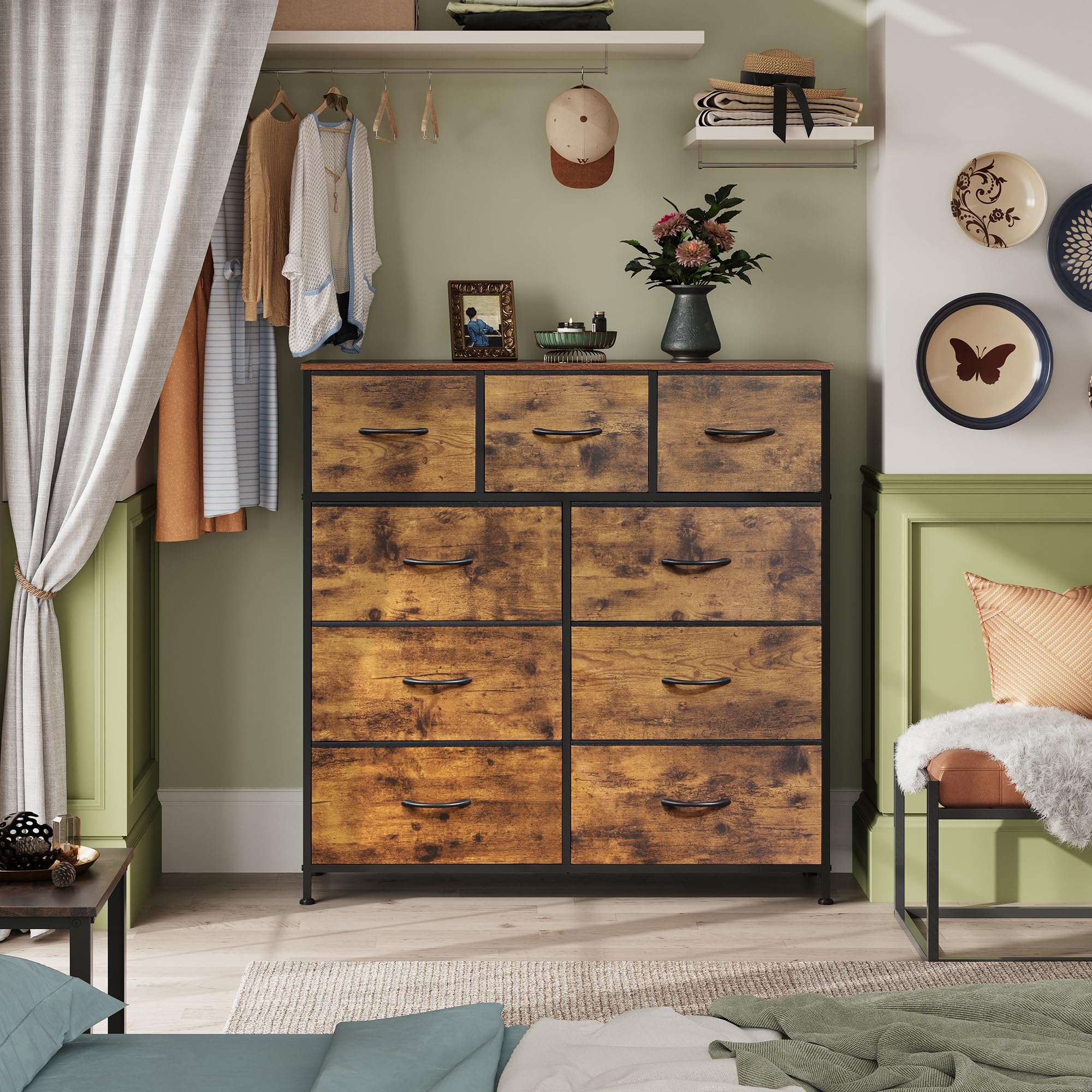 WLIVE wood top detail adds warm surface for lamps and decor.