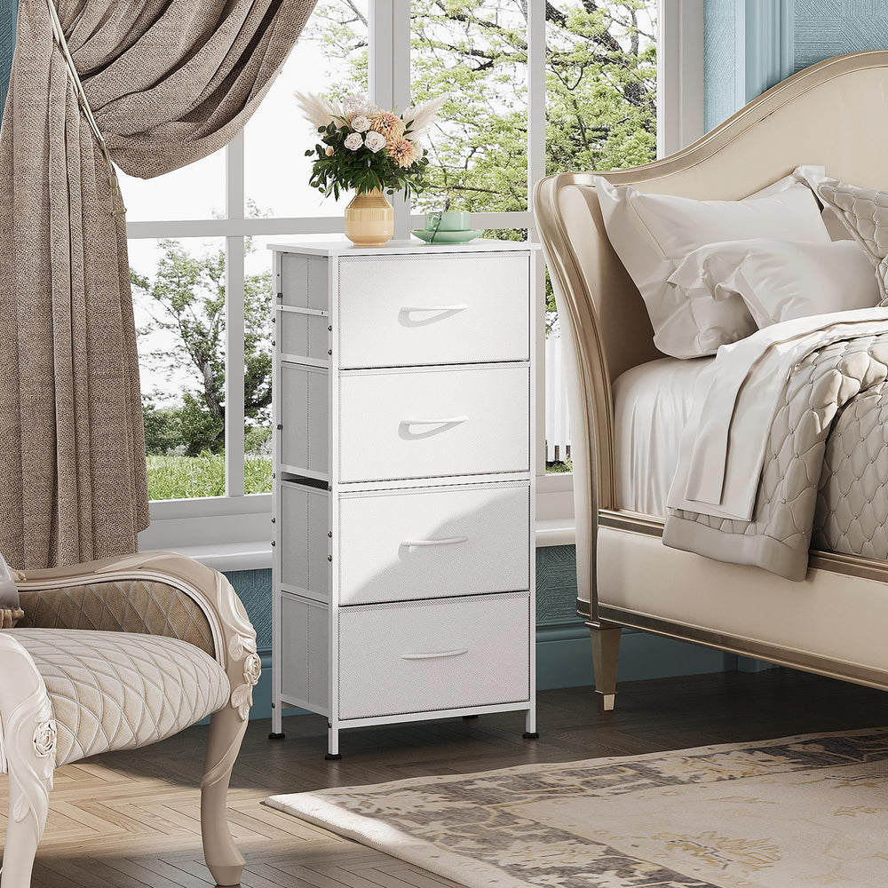 WLIVE dresser wood top shown displaying decor and a lamp.