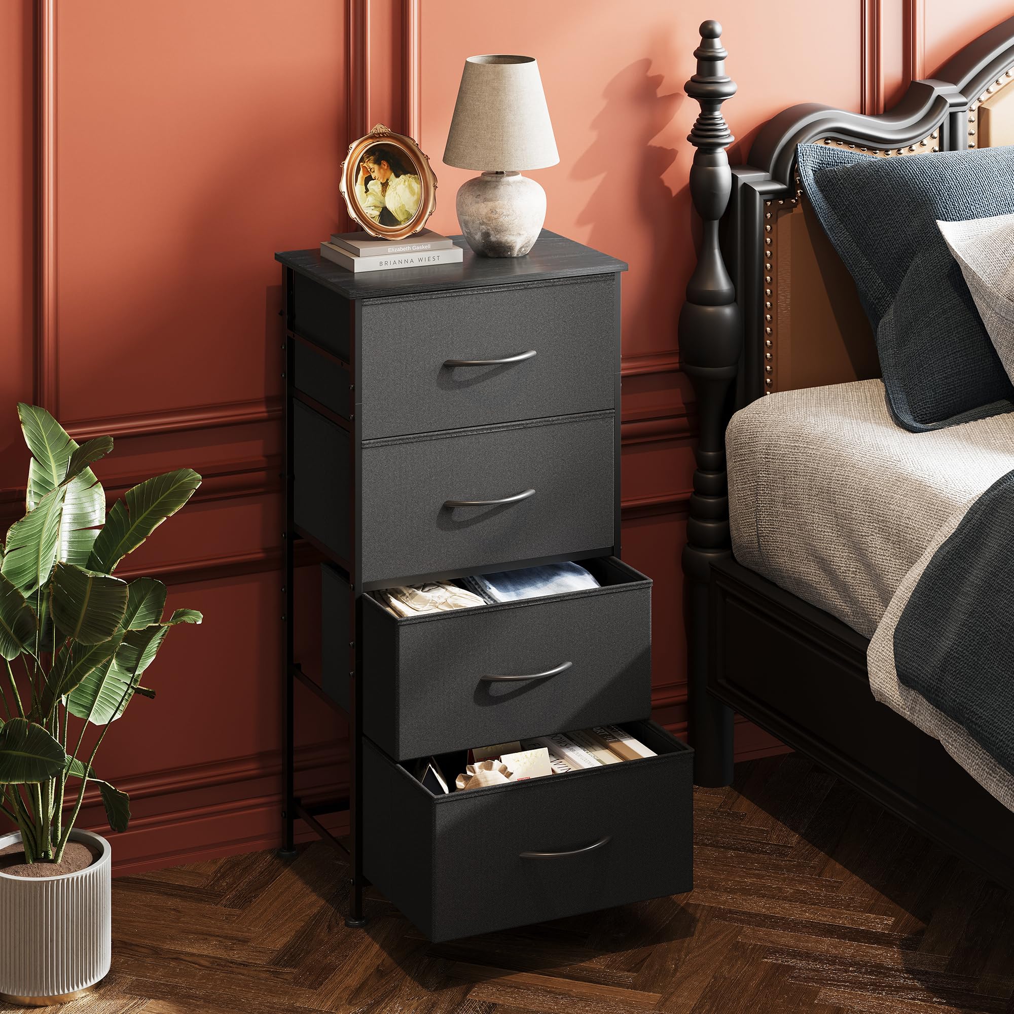 WLIVE wood-top display surface on dresser for lamps and decor