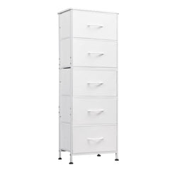 WLIVE fabric dresser with five drawers offering organized bedroom storage.