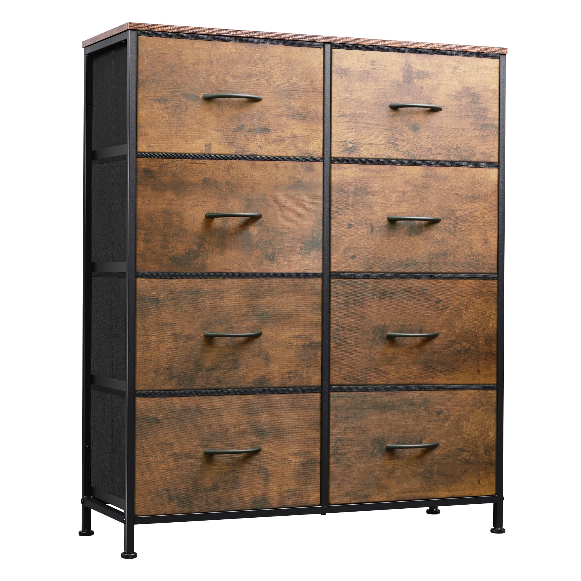 WLIVE fabric dresser with eight drawers in rustic brown wood grain boosts bedroom organization.