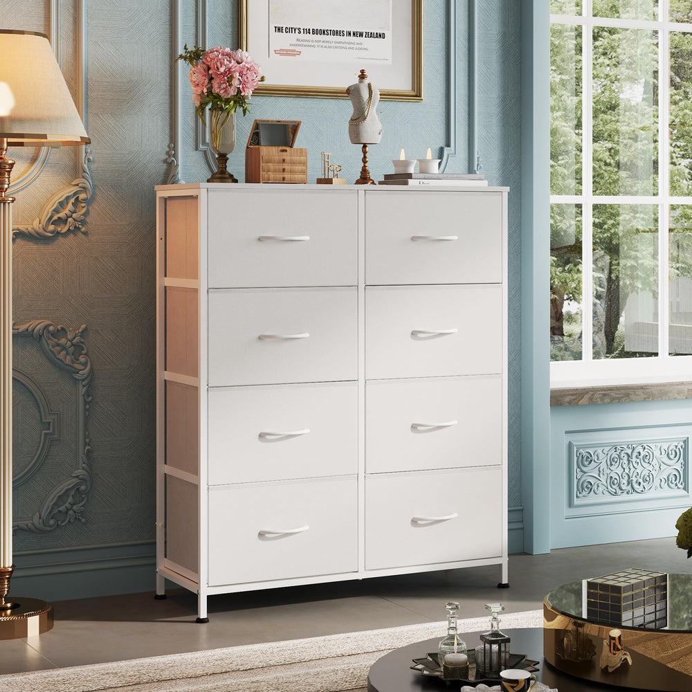 WLIVE fabric dresser with 8 drawers—side view shows compact footprint